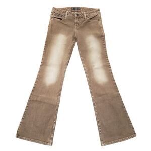 LEI Brown / Tan Faded Front & Back Look Flare Jean w. Camo Back Tag Pants Size 3